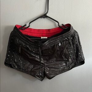 Diesel Black High  Shorts Faux Leather